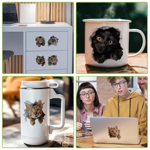 arricraft 10 Sheets Ripped Cat Theme UV DTF Cup Wrap for 16OZ Glass, Fun Cats Cute Kittens Rub on Decals PVC Transfer Stickers for DIY Cups Wood Funiture 24x11cm/9.4x4.3inch - style: Ripped Cat Theme