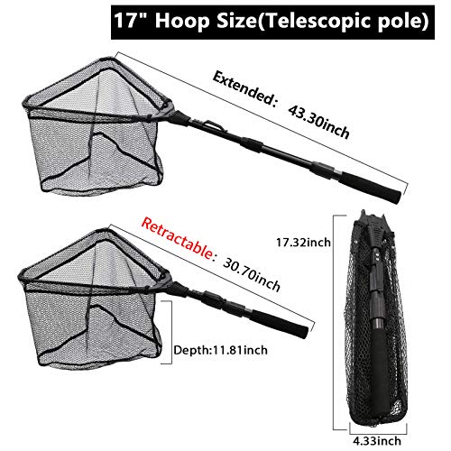 SAN LIKE Fishing Net Fish Landing Net Collapsible Fish Net with Anti-Slip Telescoping Rubber Pole Handle for Kids Adults in Saltwater Freshwater Multi-Size Extending to 37/42/43/51/69/71/89/98inch - color: Black Fiberglass pole,length 30.7" to 43.3"