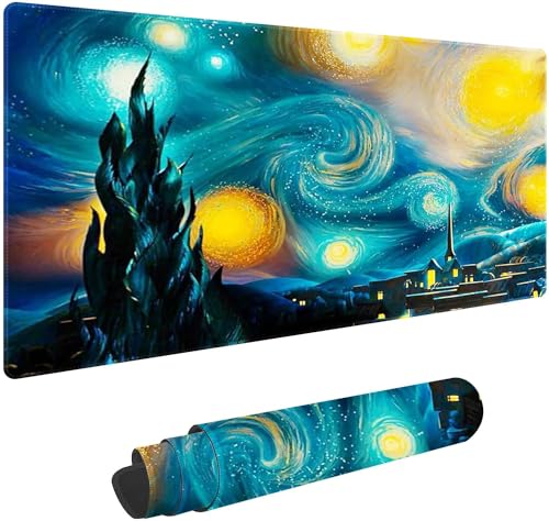 Van Gogh Style Watercolor Customized Large Extended Gaming Mouse Pad with Stitched Edges and Non-Slip Rubber Base,Suitable for Office and Home Use,31.5x15.7 Inches - color: Van Gogh Style Watercolor Painting