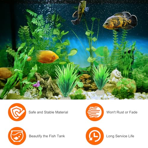 uxcell Aquarium Artificial Plants, 10 Pcs Fish Tank Plants Decorations Accessories Aquatic Ornaments Decor Water Grass, Green (Water Grass)