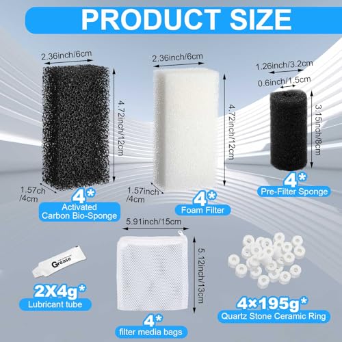 Threlaco 22 Pcs/4 Set of Three-Stage Filtration Fish Tank Filter Compatible with Aquaclear 50 Power Filter, Maintenance Kit, Foam Pads, Mesh Bags, Ceramic Rings, for 20- to 50-Gallon Aquariums - style: Aquaclear 50
