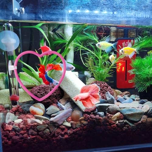 Heart Betta Fish Tank Decor Accessories, Pink Betta Fish Toys Decorations Supplies for Aquariums, Cute Design Not Easily Damaged Pink Aquariums Accessories