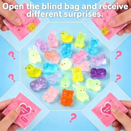 50Pcs Glow in The Dark Mini Resin Animals, Mystery Blind Bags – Luminous Farm Ocean Animal Miniatures for Fairy Garden & Aquarium Decor, Cute Collectible Figures and Surprise Gifts - color: Pink