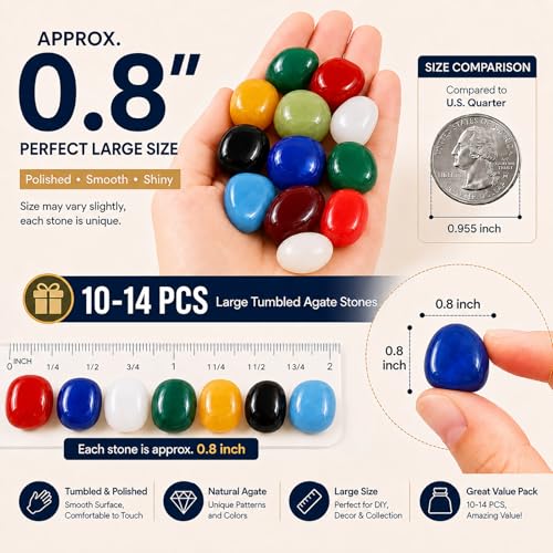 Polished Stone Set Colorful Agate Crystals, 0.8" Handpicked Tumbled Gemstones Rocks, Pebbles for Reiki, Chakra, Healing, Home Decor - color: Colorful Agate, size: 0.8"