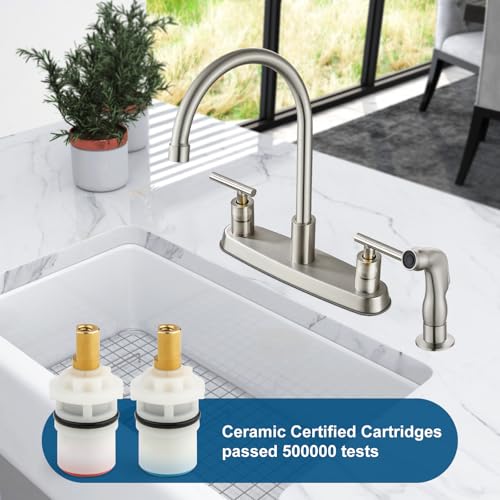 Kitchen Faucet, High Arc 360° Swivel Spout, 2-Handle 8 Inch Centerset Kitchen Sink Faucet with Side Sprayer, 3 or 4 Hole Kitchen Faucet for RV, Utility & Laundry Sink, Brushed Nickel - color: Brushed Nickel