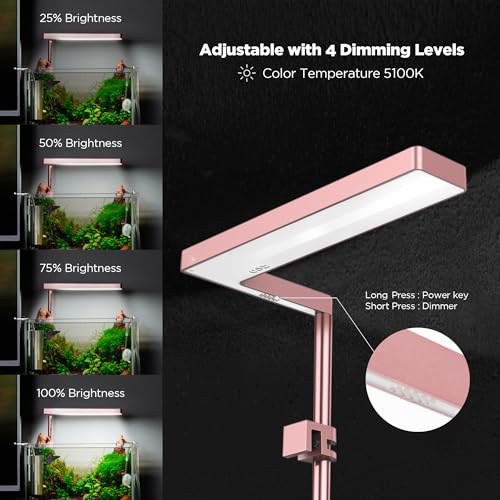 ONF Flat Nano 15W Full Spectrum Aquarium Light, 4 Level Dimmable Plant Light, IP54 Waterproof Freshwater Use Only, Suitable for 2-9 Gallon Rimless Fish Tanks, Terrariums, & Potted Plants, Rose Gold - color: Rose Gold (5100K), size: Flat Nano