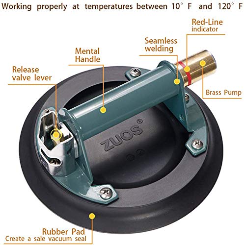 8" Vacuum Suction Cup for Granite & Glass Lifting, with Metal Handle and Brass Pump,580 lbs Load Capacity (8" Metal) - size: 8" Vacuum Suction Cup