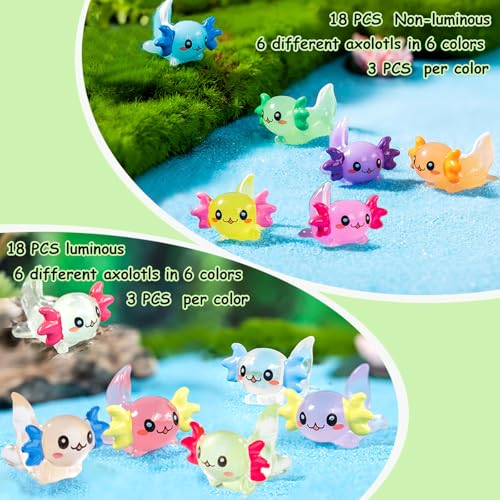 Mini Resin Axolotl to Hide 36 PCS Tiny Miniature Animal Figurines in Bulk Luminous Small Charm Ornament Glow in The Dark for Aquarium Garden Micro Landscape Potted - color: Axolotl