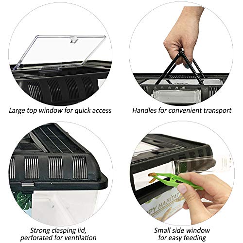 Happy Habitat (Standard) - Ventilated Enclosure & Breeder Box - for Live Feeder Insects, Reptiles, Amphibians & Other Small Pets - Durable Plastic Portable Terrarium - size: Standard