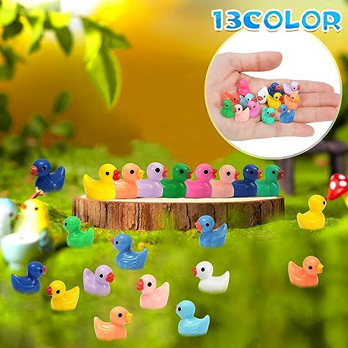 GADIEDIE 260Pcs Mini Resin Ducks,Miniature Figures Fairy Garden Duck,Tiny Resin Duck for Home Hide Prank Game Dollhouse Decor Aquarium Potted Miniature Landscape Ornament - style: Mini Multicolor 260PCS