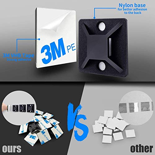 Zip Tie Mounts - SeuYeugX 1000 PCS Cable Self Adhesive Mounts Set for Wire Management with Stick Pads Anchors Clips Squares Holders (Black) - color: 1000pack Black