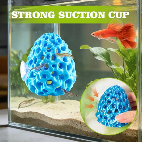 Shrimp Dome Hide, Shrimp Hides for Aquarium, Betta Fish Hideout with Suction Cup, Betta Habitat Tank Ornament Accessories, Aquarium Decor for Small Fish Guppy Hiding Resting (Blue) - color: Blue