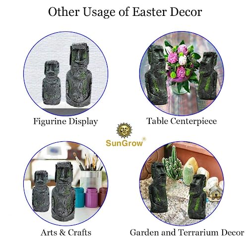 SunGrow Betta Fish Moai Decor, 7" and 5", Hollow Resin Replicas of Easter Island Statues, Freshwater, Saltwater Tank Decor, Terrariums and Vivariums, 2 Pcs per Pack