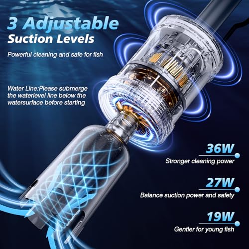 AKKEE Aquarium Vacuum Gravel Cleaner Handle Control, 8 in 1 Multifunctional 36W Electric Fish Tank Cleaner Vacuum for Automatic Water Change, Wash Sand, Water Circulation and Timed Off, Black