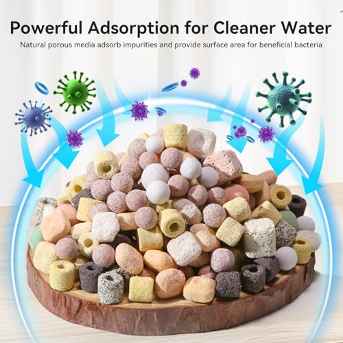 12-in-1 Aquarium Filter Media for Freshwater & Marine Tanks, Bio Filter Mix with Ceramic Rings & Bio Balls, Helps Maintain Clear Water for Sump, Pond & Koi Fish Tanks - size: 2.2lb