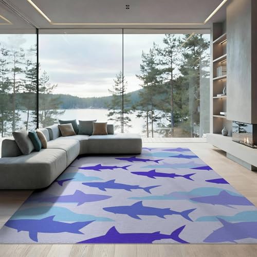 9'x12' Washable Graphic Whale Oversized Rug, Blue Non-Shedding Pet Friendly Carpet Foldable Easy Care Mat for Master Suite, California King, Under Bed | Ref:2069997 - color: Blue/Pattern 1, size: 9' x 12' (Rectangular)
