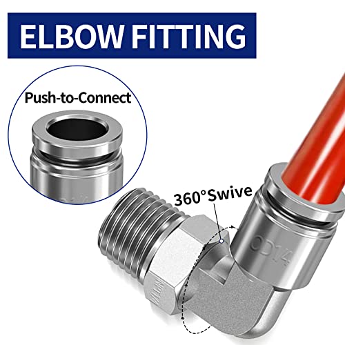 Air Line Kit for Air Spring Bag Suspension Fitting, 20 Feet of Tubing Airbag Line with 1/4 NPT DOT Air Fittings, Elbow Fitting Fit for Air Shock Line Air Suspension in Truck Trailer