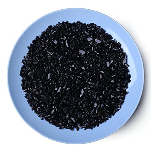 LAIDANLA Obsidian Crushed Stone Crystal Chips Bulk Natural Gemstones Healing Reiki Crystals Mini Quartz Vase Filler Aquarium Gravel 100g - color: Black- Obsidian, size: 0.22 Pound-（0.2"-0.28"）