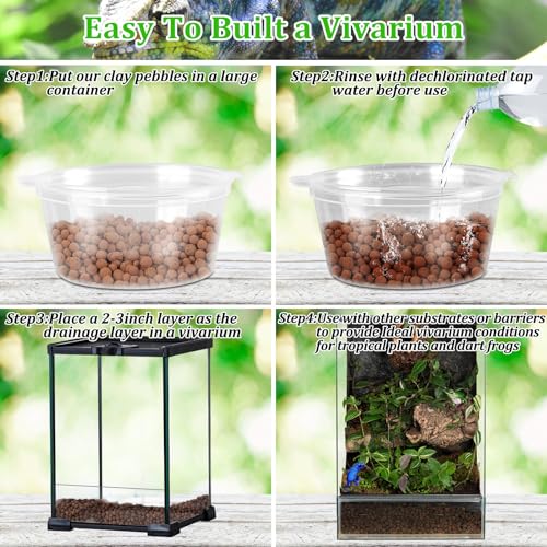 Riare 10LBS Expanded Clay Balls Terrarium Substrate for Reptiles - 100% Organic Lightweight Clay Pebbles Substrate Frogs False Bottom Substrate, Bioactive Terrarium Substrate for Drainage and Moisture