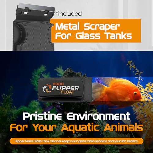 Flipper Cleaner Float - 2-in-1 Floating Magnetic Aquarium Glass Cleaner - Fish Tank Cleaner - Scrubber & Scraper Aquarium Cleaning Tools - Floating Fish Tank Cleaner, Nano - size: Nano - up to 1/4"