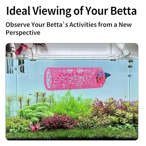 Betta Tunnel Hideout Pink Floating Fish Cave with Suction Cups Betta House for Play Rest and Breeding Aquarium Decor Small Fish Tank Safe Resin Betta Toys and Hide Shelter