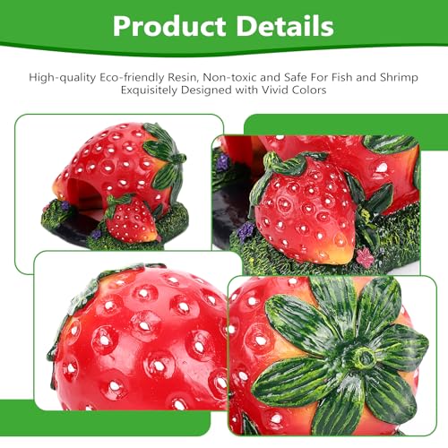 Strawberry Aquarium Decoration Resin-Cute Fish Tank Ornament with Hiding Cave for Betta & Small Fish-Approx. 4.7" L x 4.3" W x 3.5" H (Strawberry) - color: Strawberry