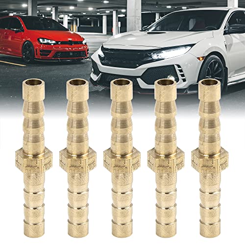 X AUTOHAUX 5mm Brass Barb Hose Fitting Straight Union Connector for Air Water Gas Oil 5pcs - size: 5mm