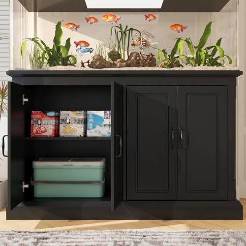JIJIWANG 55-75 Gallon Fish Tank Stand with Power Outlet, 4-Cabinet Reptile Tank Stand for Turtle Terrarium, Heavy Duty, Black - color: Black, size: 50"L x 20"W x 36.2"H