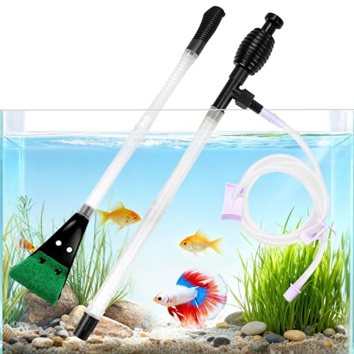 Fish Tank Cleaner Gravel Vacuum for Aquarium Water Changer Aquarium Siphon with Double Sided Sponge Brush Algae Scraper Fish Tank Cleaning Kit for Cleaning Gravel & Sand (Black) - color: Black