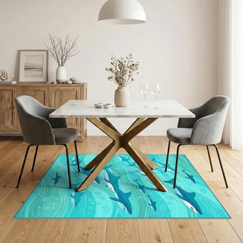 5'x7' Washable Modern Shark Area Rug, Blue Non-Shedding Pet Friendly Carpet for Small Living Room, Playroom, Bedroom, Easy Care Kids Safe Mat | Ref:2068648 - color: Blue/Pattern 12, size: 5' x 7' (Rectangular)