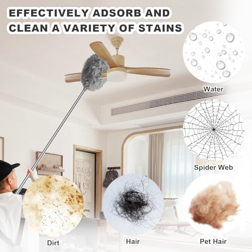 Storystore Ceiling Fan Cleaner Duster - Adjustable Duster with Extension Pole,Dusters for Cleaning Fan Blade, Walls and Cobweb (2Pcs Dusters/Grey) - color: Round&round-grey
