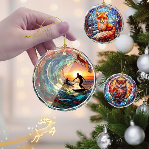 Surfing Stained Glass Ornament, Christmas Tree Decor, Surfing Ornaments for Christmas Tree, Holiday Presents, Gift Exchange - color: Surfing
