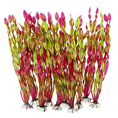 MyLifeUNIT Artificial Seaweed Water Plants for Aquarium, Plastic Fish Tank Plant Decorations 10 PCS (12 Inches Tall, Wine Red) - color: Wine Red