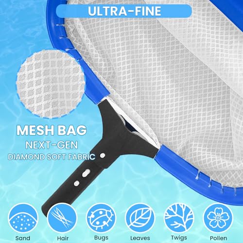 Poolvio 20" Pool Net Skimmer – Heavy Duty Leaf Net with Aluminum Frame with Diamond-Pattern Ultra-Fine Soft Mesh Bag – Pool Cleaning Net for Leaves, Sand, Pollen & Small Debris (No Pole) - size: 20" Extra Large Pool Net