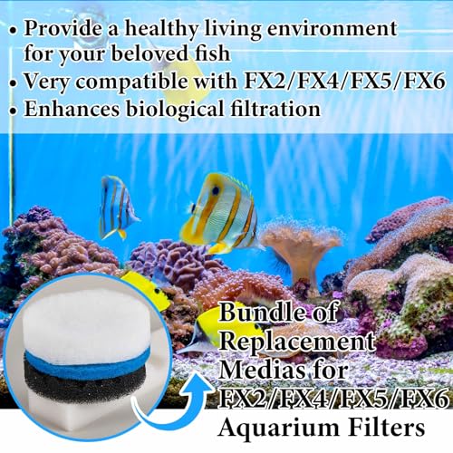 Threlaco 17 Pcs Filter Media Replacement Set Compatible with Fluval Fx4 Fx5 Fx6, Including Fine Filter Water Polishing Pads, Foam, Foam Block, Activated Carbon, Silicone Lube, Mesh Bags