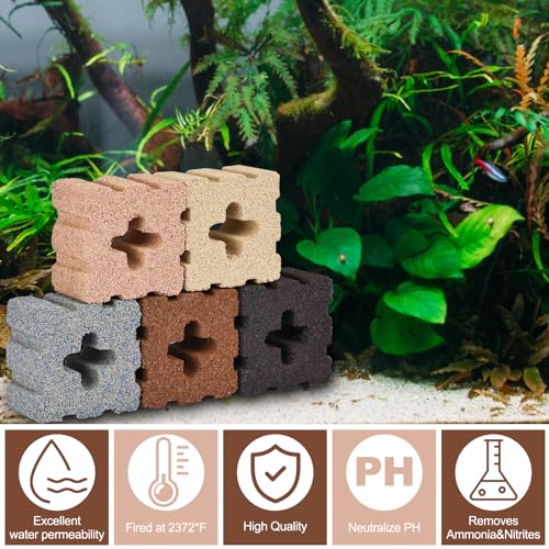RealPlus Aquarium Filter Media 40pcs Bio Ceramic Brick for Marine and Freshwater Aquarium Canister Filter Pond Fish Tank (1.8" x 1.8" x 1.1")