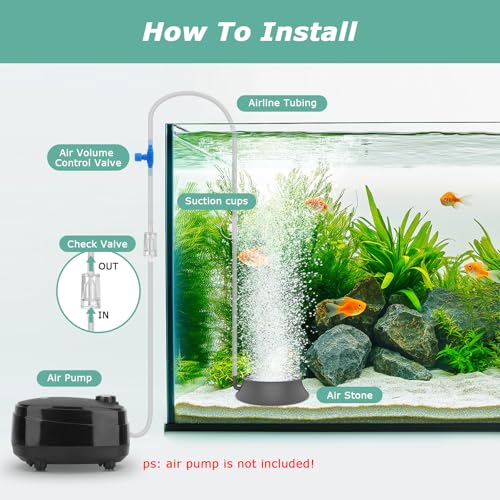hygger Aquarium Air Stone, Fish Tank Bubbler Aerator with Stainless Steel Base, Oxygen Diffuser for Nano Air Pumps Hydroponics Small Ponds and Fish Tanks - size: 2.4 inch