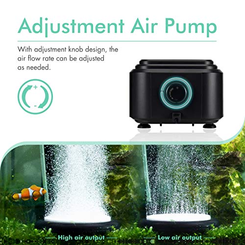 hygger Quiet <30dB Aquarium Air Pump, Adjustable Low Decibel Oxygen Fish Tank Pump 2 Air Outlets Ultra Silent Powerful Aerator Pump with Accessories Max 80GPH/160GPH/255GPH(10W, Up to 600Gallon) - size: 10W, Up to 600Gallon
