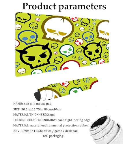 Personality Skull Head Customized Large Extended Gaming Mouse Pad with Stitched Edges and Non-Slip Rubber Base,Suitable for Office and Home Use,31.5x15.7 Inches - color: Personality Skull Head