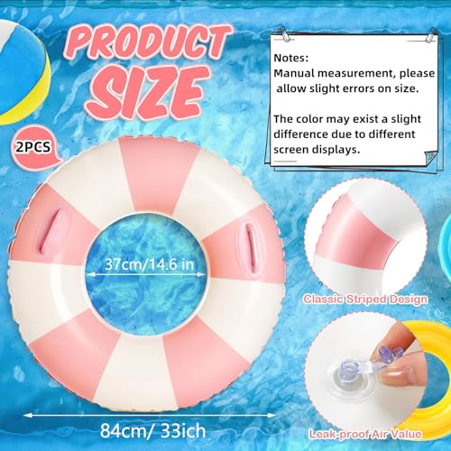 2 PCS Inflatable Pool Floats for Swimming Pool Party Lake Beach Adults - Floaties Pool Tubes Swim Rings Tubes Floaties for Beach Pool Party Decorations - color: Pink, size: 33"