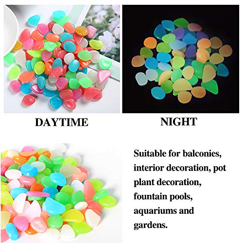 Muzero Glow in The Dark Rocks, 200pcs Multicolor Garden Pebbles Stone Luminous Fish Tank Aquariums Rocks, Decorations for Walkways, Gardens, Houseplants Powered by Light and Solar - color: Multi, size: 200pcs