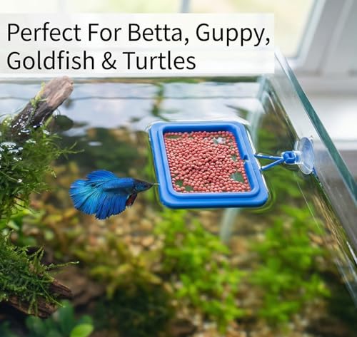 Betta Fish Feeding Ring: 2-Pack Floating Food Holder with Suction Cup - Prevents Food from Entering The Filter - Aquarium Accessories for Betta Goldfish Guppy Turtle
