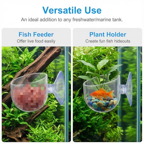3 Pcs Aquarium Plant Holder, 2 Sizes Fish Tank Aquatic Plant Pot with Suction Cups, Red Worm Fish Feeder, Acrylic Clear Round Betta Tank Accessories for Water Feature Decoration