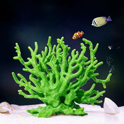 Artificial Coral Aquarium Ornament - PVC Fish Tank Decor for Aquascaping (5.9x5.12x2.17 Inch) - Green - color: Green