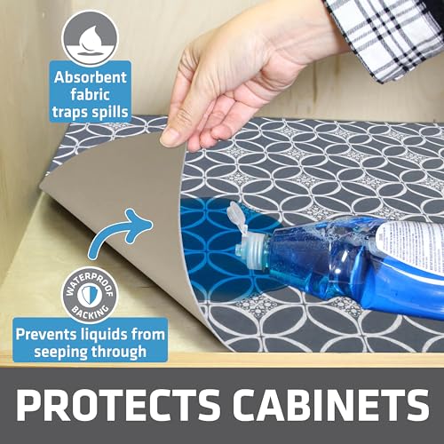 Drymate Premium XL Under Sink Mat, Waterproof Cabinet Protection Mats for Kitchen & Bathroom, Absorbent Shelf Liners, Slip-Resistant, Non-Adhesive, Machine Washable (USA Made)(24”x59”)(Indigo Grey) - color: Indigo Grey, size: 24"W x 59"L