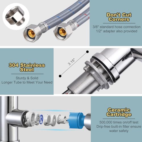 Chrome Kitchen Faucet with Sprayer, WOWOW Pull Down Kitchen Sink Faucet Stainless Steel Utility Sink Faucet with Deck Plate, Kitchen Tap for RV, Laundry, Bar - color: Chrome, style: Kitchen Faucet