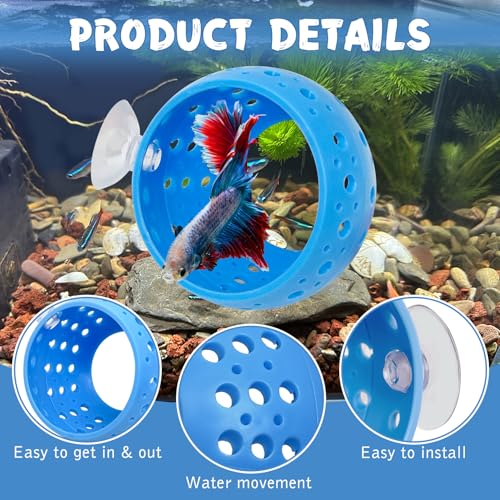 Fhiny Betta Hideout, 2 PCS Aquarium Fish Tunnel with Suction Cup Tank Tunnel Shrimp Cave Aquarium Ornament Fish Tank Accessories for Shrimp Betta Guppy Hiding Resting (Blue)