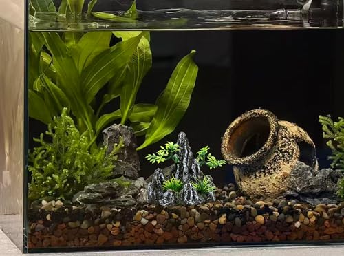 Fish Tank Decorations Aquarium Mountain View Stone Decorations Resin Rock Aquascaping with Hiding Cave, Fish Tank Accessories Aquarium Ornaments with Small Plants (AS) - color: As