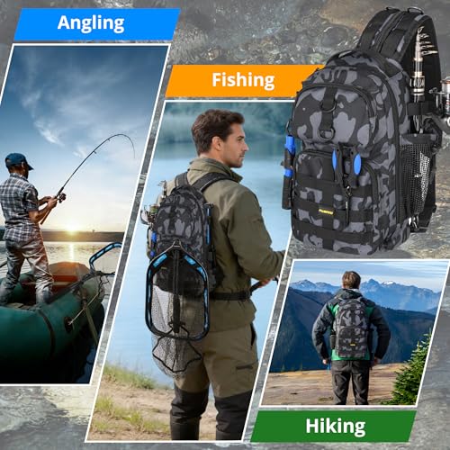 PLUSINNO Fishing Gear,Fishing Backpack with Floating Fishing Net,Tackle Boxes,Waterproof Fishing Tackle Bag,Fishing Gifts for Men
