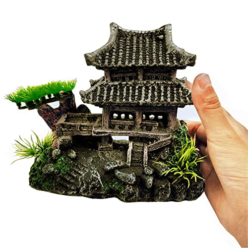 M2cbridge Antique Roman Column Ruins European Castle Aquarium Decorations Fish Tank Hideout Rocks(Asian Temple) - color: Asian Temple